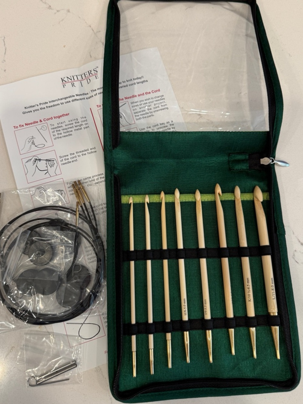 Knitters Pride Bamboo Interchangeable Tunisian Crochet Hooks Full Set Brand New